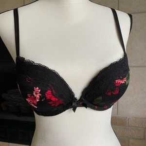 black floral and lace push up bra